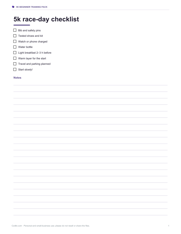 Preview of Printable 5K Race-Day Checklist